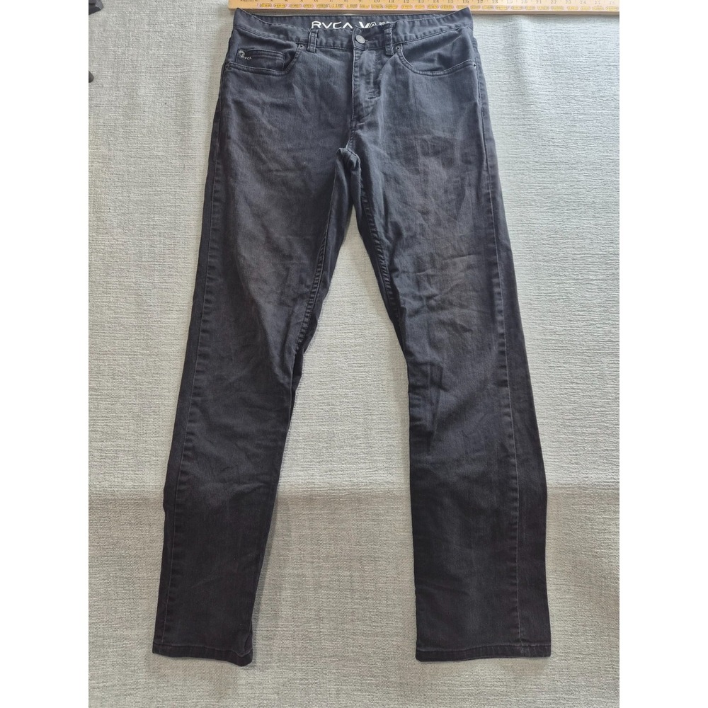 Rvca Balance Of Opposites Jeans Mens 32 Black Denim Cotton Dark Wash Skinny Leg